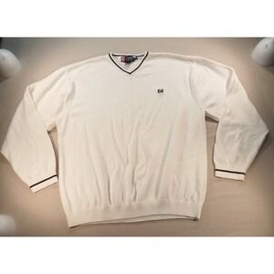Chaps Men's XL Cotton V-Neck Sweater White Knit Pullover Good Condition